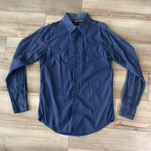 Monument Clothing Co. Men's Blue Button-Up Shirt w/ White Pattern Medium